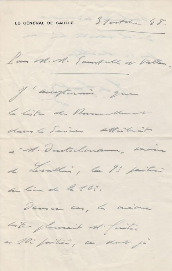 Charles de Gaulle Lettre autographe signée