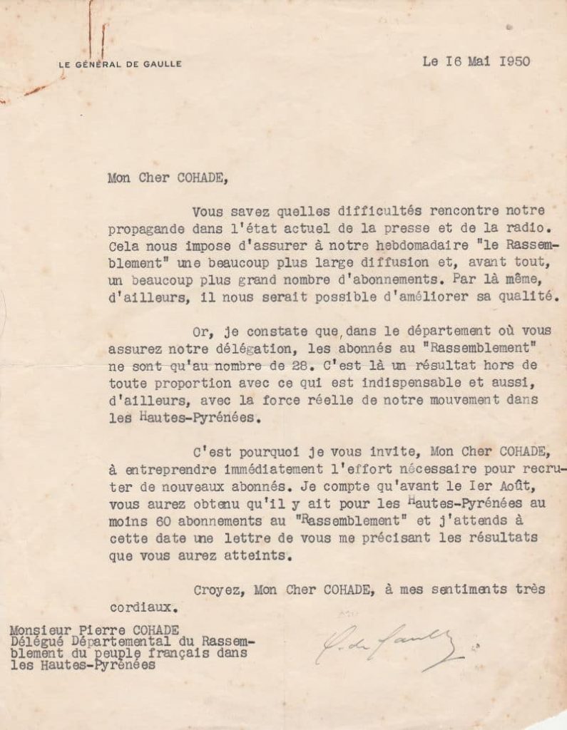 Lettre Signée Secrétariat Particulier Du Général De Gaulle - 1949