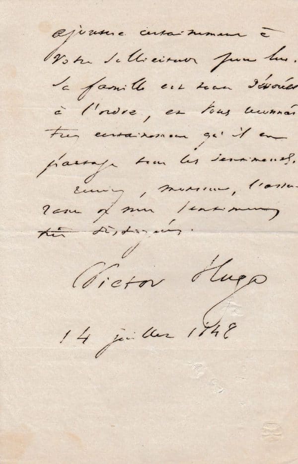 Victor Hugo Lettre autographe signée