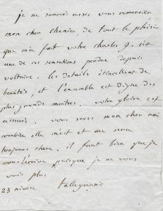 Lettre de Charles Maurice de Talleyrand-Périgord