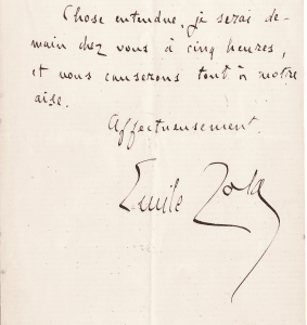 Note manuscrite de Emile Zola