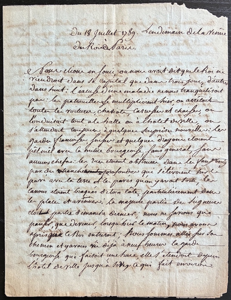 La BASTILLE - Lettre autographe signée 17 juillet 1789