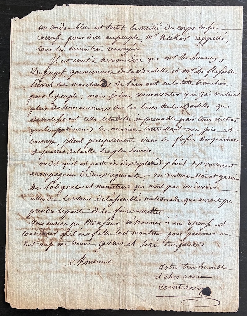 La BASTILLE - Lettre autographe signée 17 juillet 1789 – Image 3